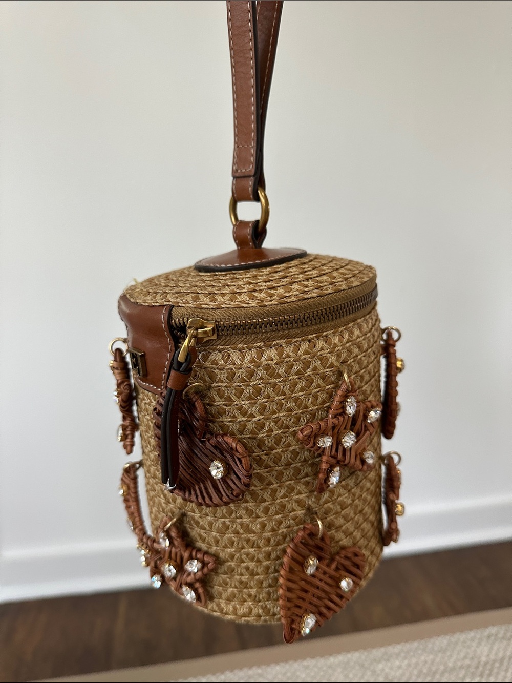 Star Moon Heart Eric Javits Raffia Bucket Bag